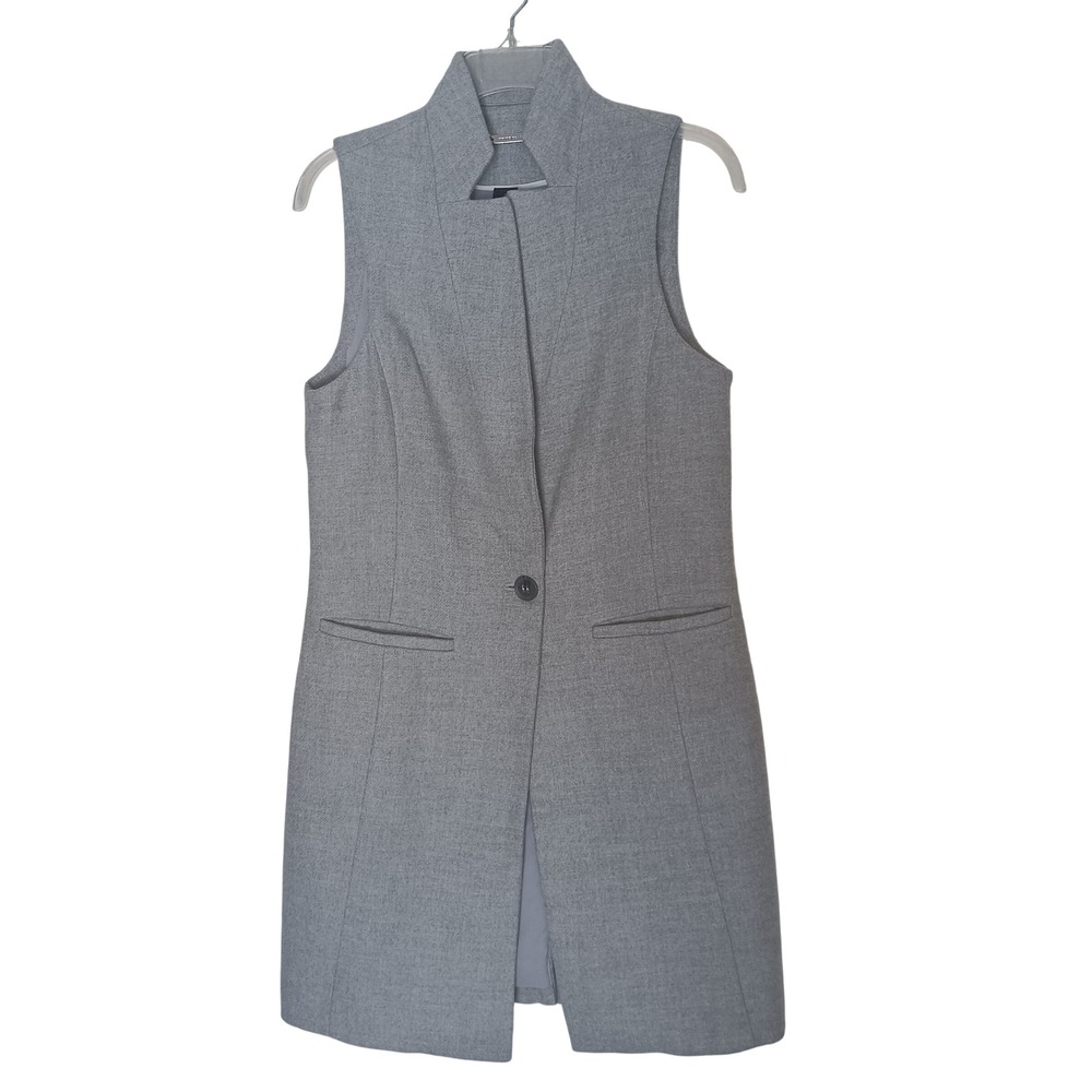 White House Black Market Longline Vest Womens Size 2 Gray Sleeveless Tailored